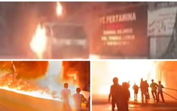 Mobil Pick Up Terbakar di Depan Depot Pertamina Anggota Polres Banggai dan Warga Bertindak Cepat